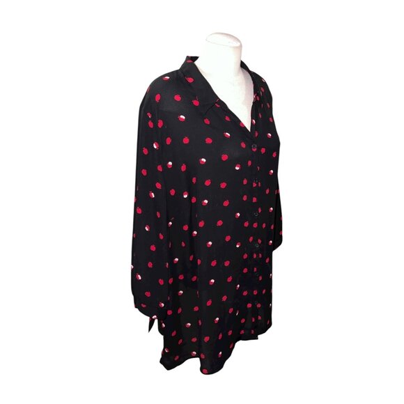 Catherines Womens Black Button-Down Shirt Size 3XL Red Apple Print Relaxed Fit 1 - Picture 4 of 12